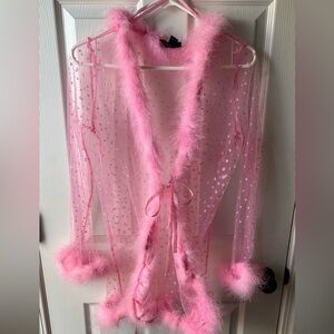 Sheer Pink Feather Trim Robe